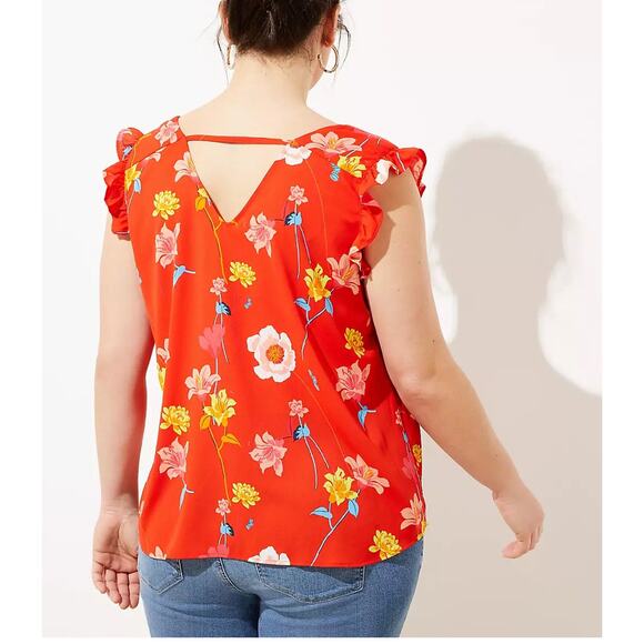LOFT Lily bar back flutter shell top size XL floral print - Picture 2 of 10